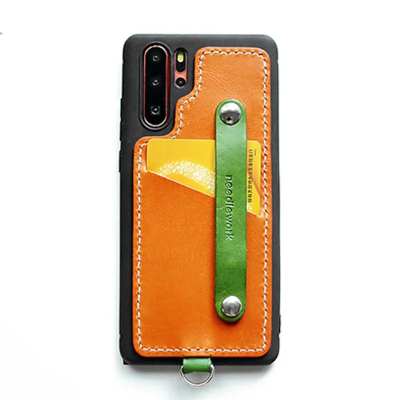 Handmade Orange Leather Huawei P30 Pro Case with Card Holder CONTRAST COLOR Huawei P30 Pro Leather Case