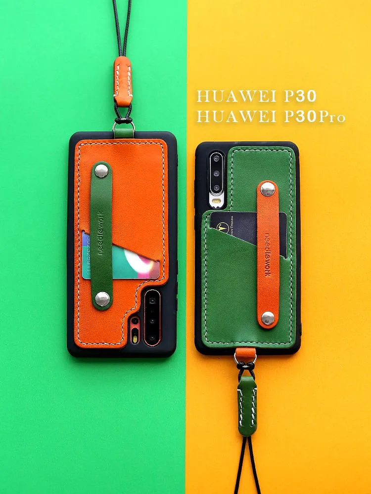 Handmade Orange Leather Huawei P30 Pro Case with Card Holder CONTRAST COLOR Huawei P30 Pro Leather Case