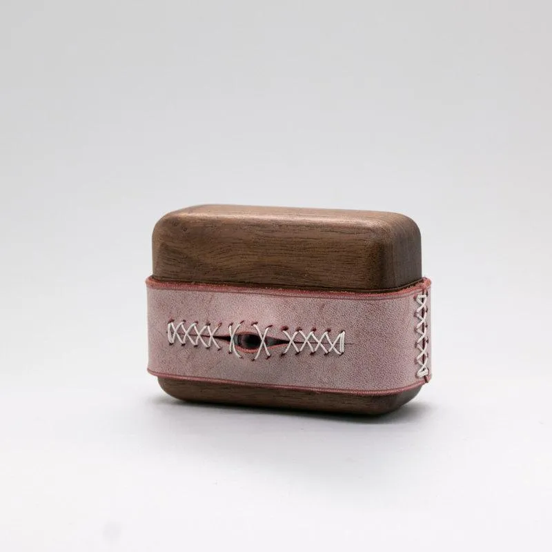 Handmade Pink Leather Wood AirPods Pro Case with Eye Pink Leather AirPods Pro Case Airpod Case Cover