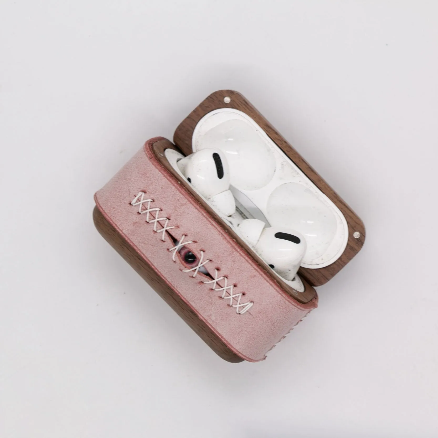 Handmade Purple Leather Wood AirPods 1,2 Case with Eye Purple Leather AirPods 1,2 Case Airpod Case Cover