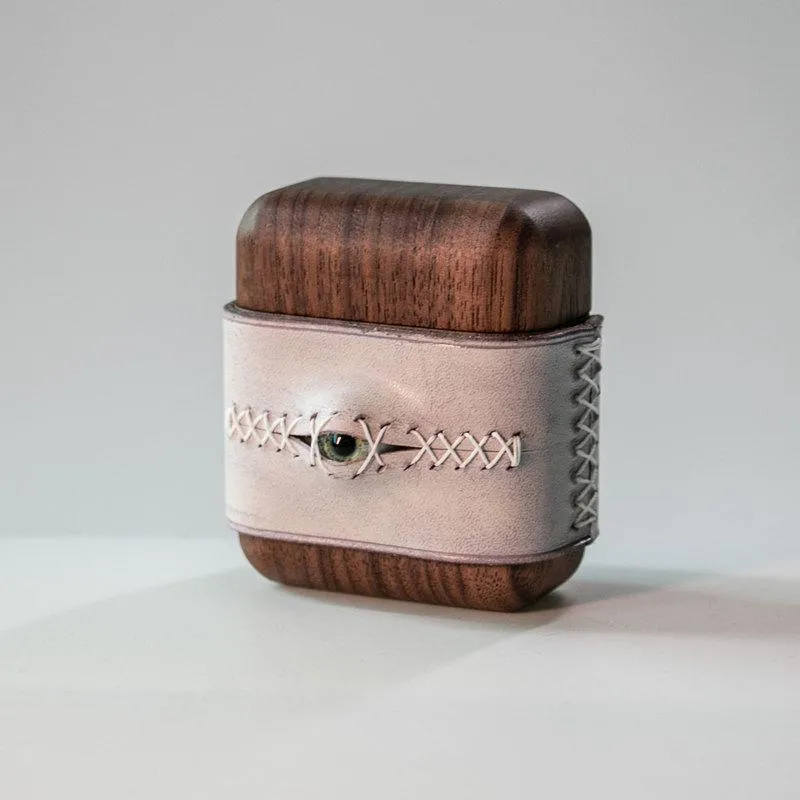Handmade Purple Leather Wood AirPods 1,2 Case with Eye Purple Leather AirPods 1,2 Case Airpod Case Cover