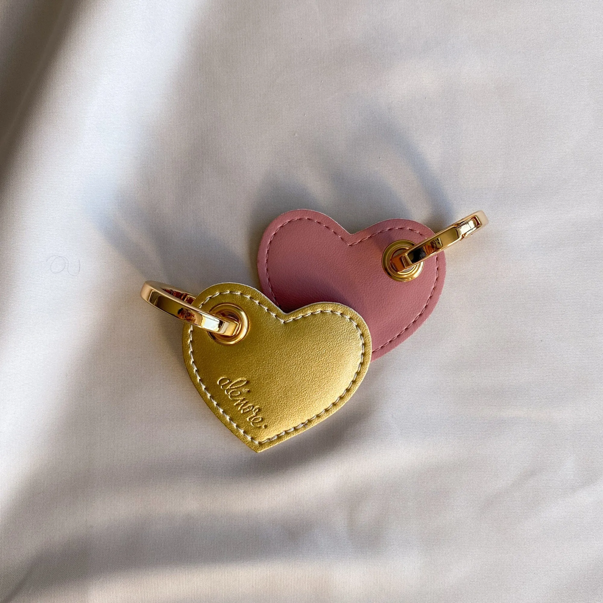 Heart Vegan Apple Leather Key Ring | Gold & Pink