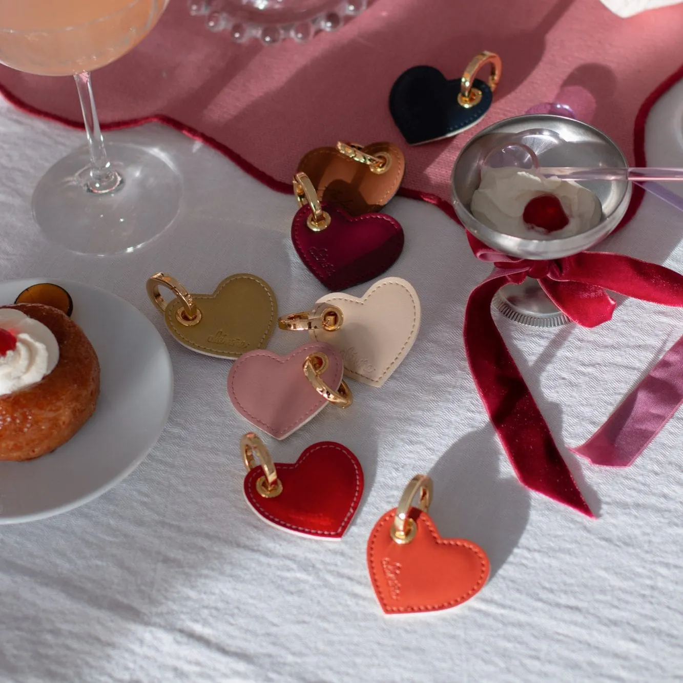 Heart Vegan Apple Leather Key Ring | Red & Old Pink