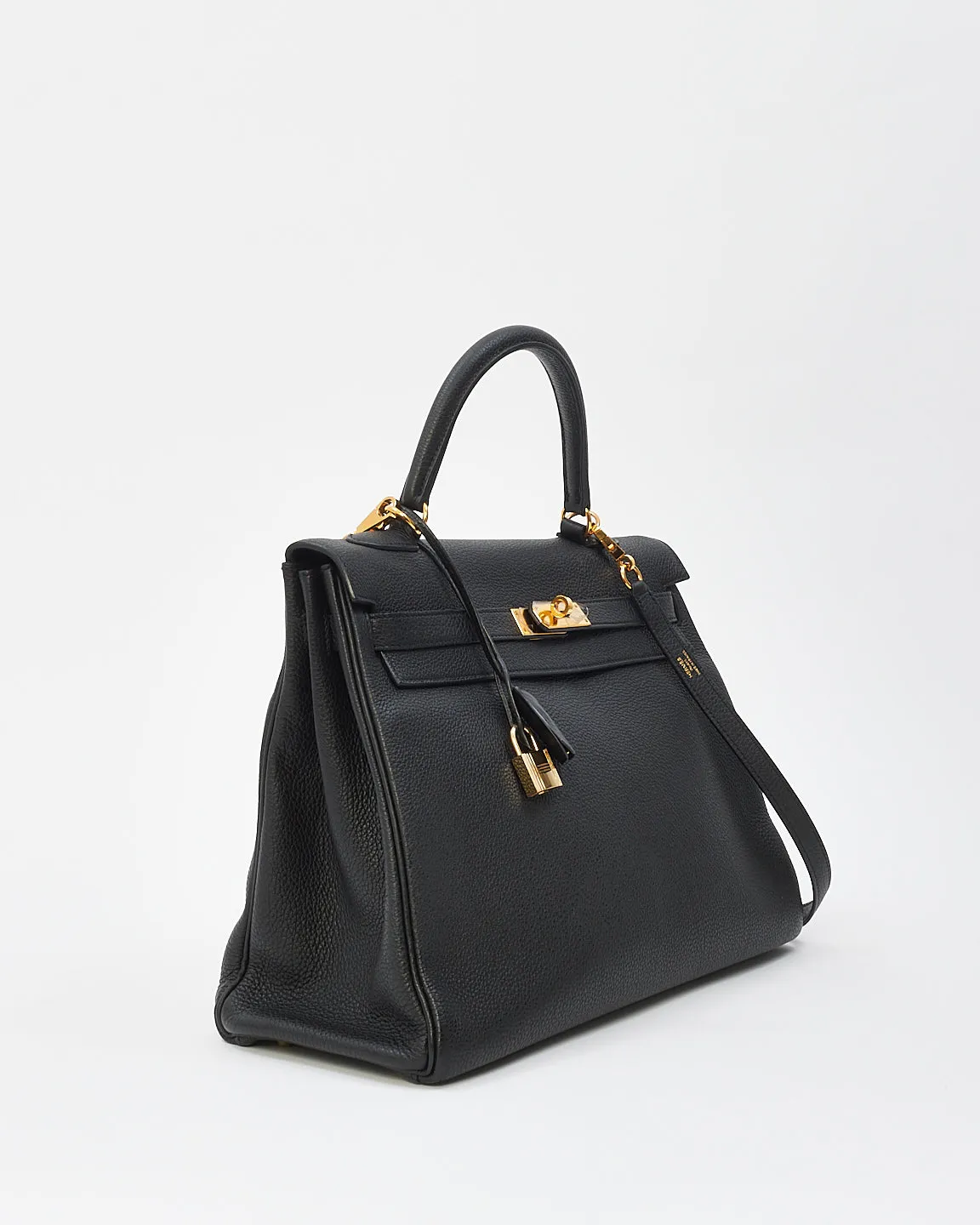 Hermès Black Togo Leather Kelly Retourne 35 with Gold Hardware