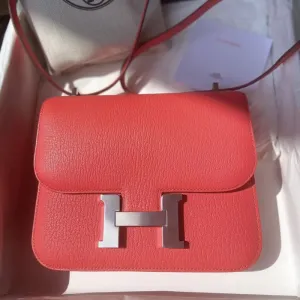 Hermès Constance 18 Rose Texas Chevre Mysore Palladium Hardware PHW