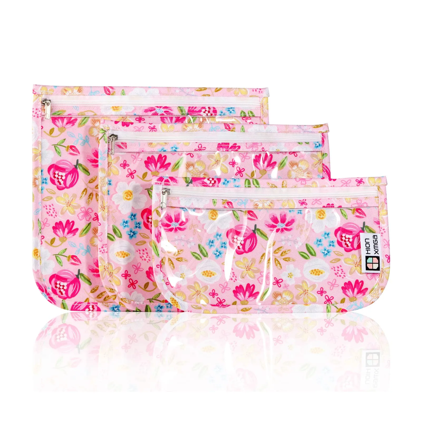 HIONXMGA TSA Approved Toiletry Bag, Set of 3 Clear Travel Toiletry Bag Quart Size Zipper Travel Pouch, Waterproof Makeup Cosmetic Bag for Women Men Kids Toiletries Carry on, Flowers