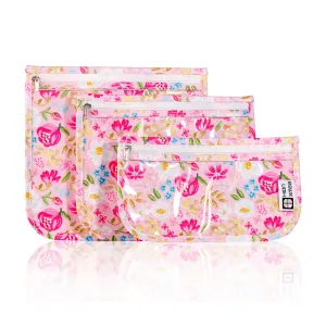 HIONXMGA TSA Approved Toiletry Bag, Set of 3 Clear Travel Toiletry Bag Quart Size Zipper Travel Pouch, Waterproof Makeup Cosmetic Bag for Women Men Kids Toiletries Carry on, Flowers