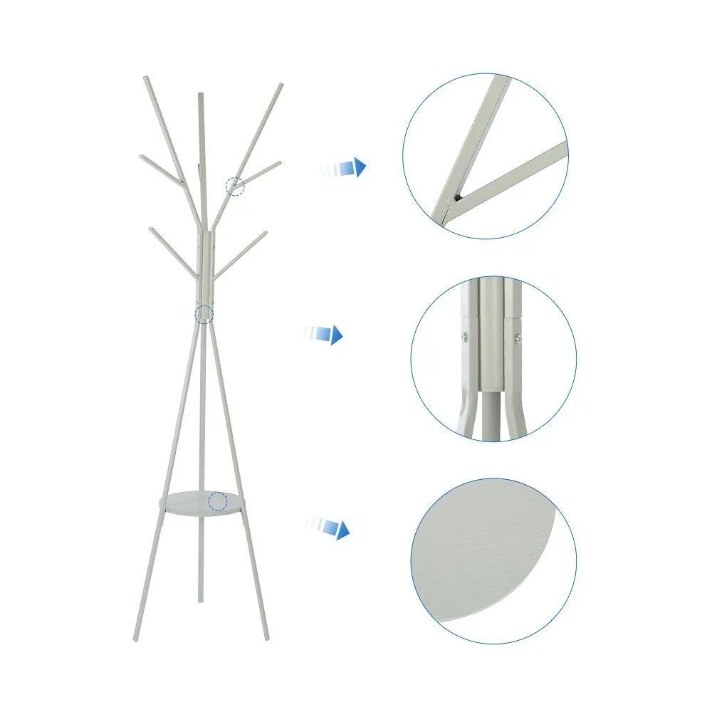 HOME BI Coat Rack Stand, Coat Hanger with 9 Hooks for Holding Jacket, Hat, Purse in Gray