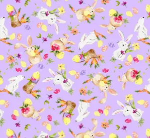 Hoppy Easter by P & B Textiles TOSSED BUNNIES/PERIWINKLE