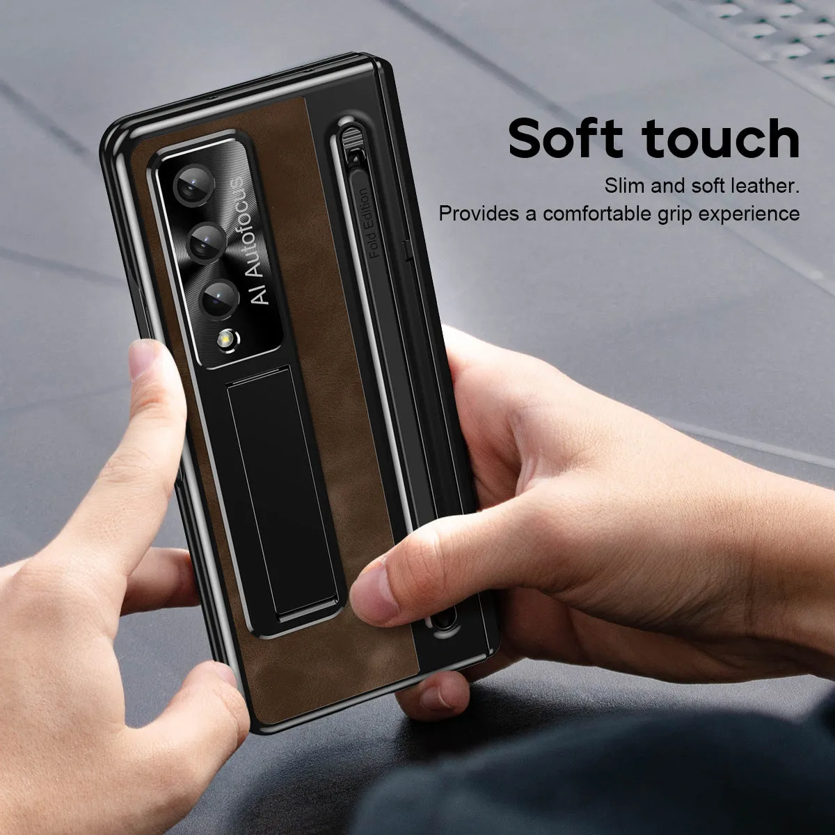 Jazz Retro Style Anyi-fall Protective Leather Phone Case For Samsung Galaxy Fold5 Fold4 With Front Protection Film And Stylus