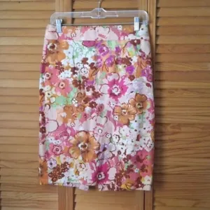 J.Crew Pink Orange Green Water Color Floral Print Pencil Size 0