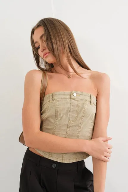 Jenna Denim Corset Top - Sage