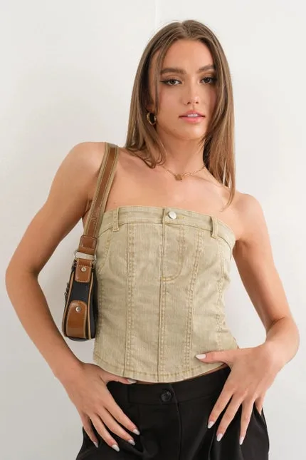 Jenna Denim Corset Top - Sage
