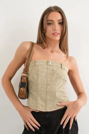 Jenna Denim Corset Top - Sage
