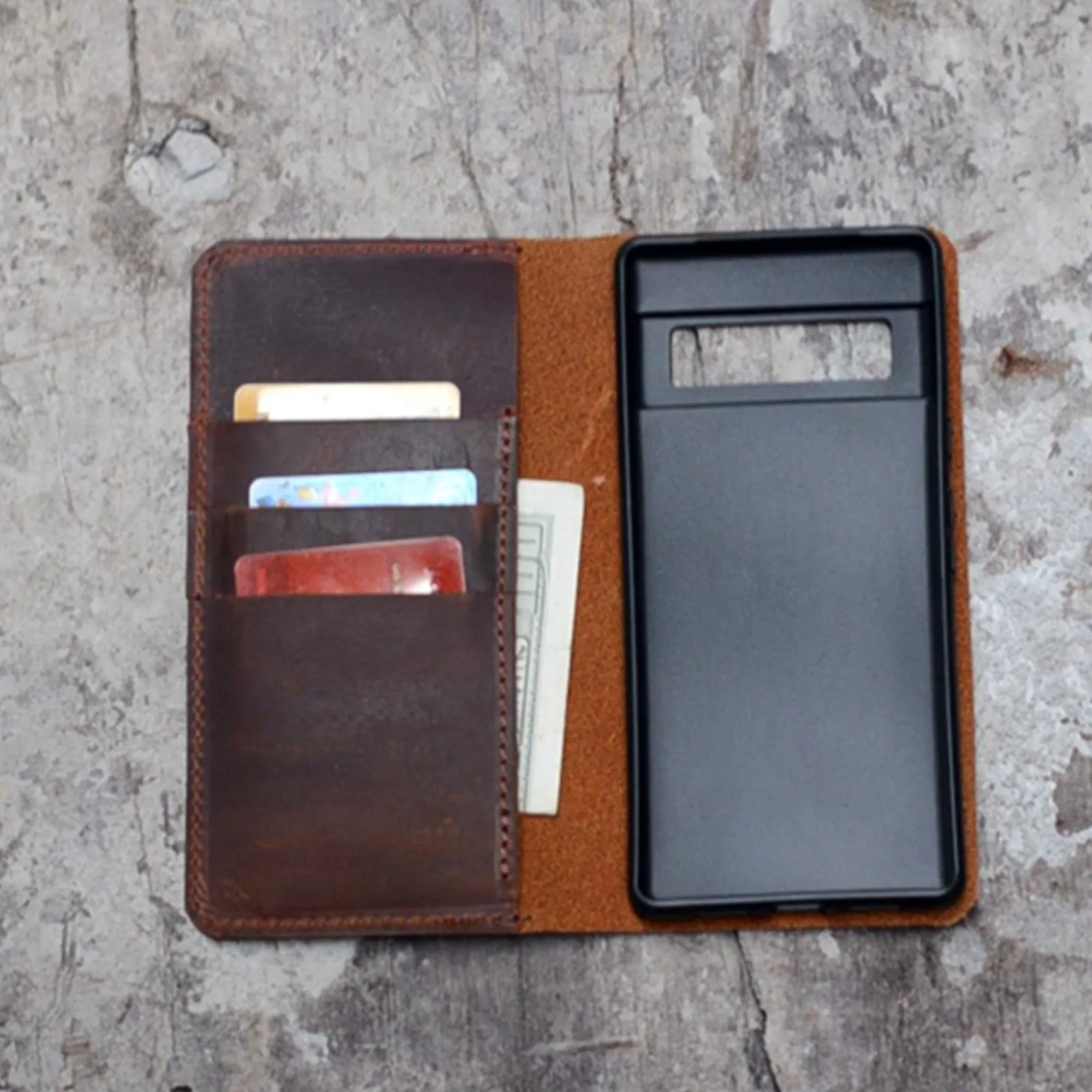 JJNUSA  Genuine Leather Distressed Wallet for Google Pixel 6 Pro  /  pixel 6   Case