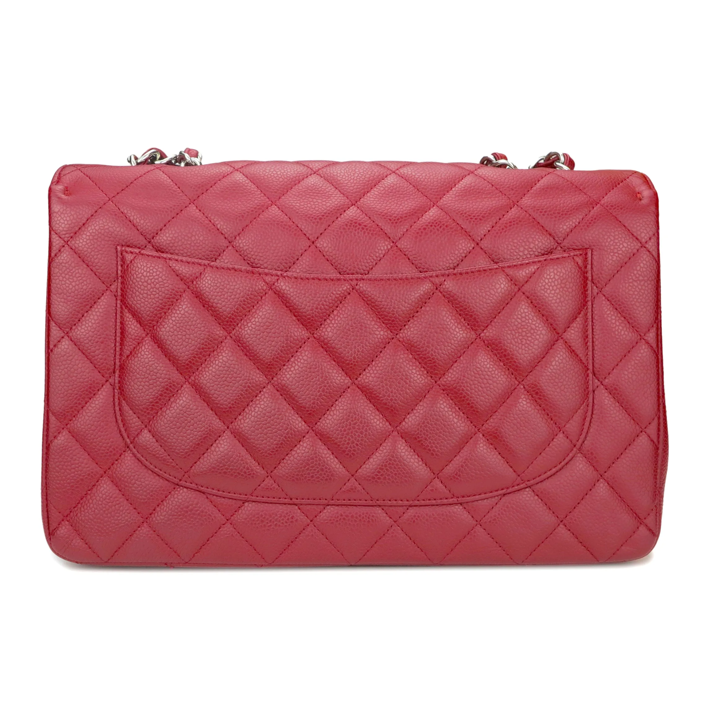 Jumbo Classic Single Flap Bag in Red Caviar