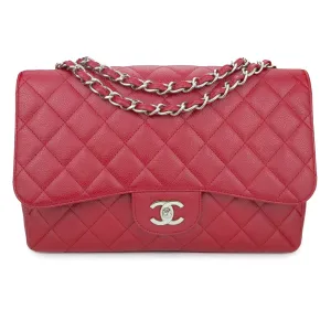Jumbo Classic Single Flap Bag in Red Caviar