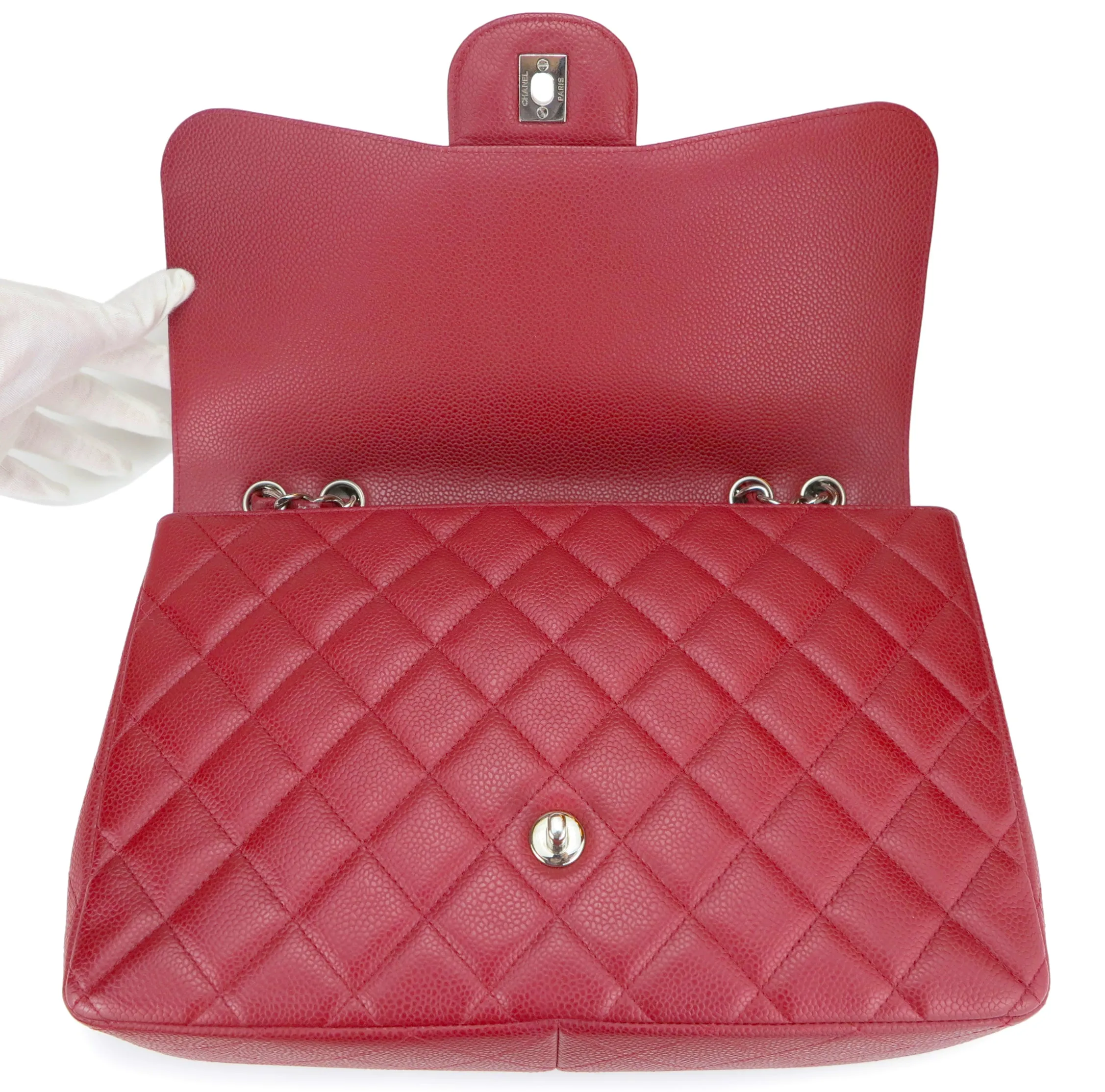 Jumbo Classic Single Flap Bag in Red Caviar