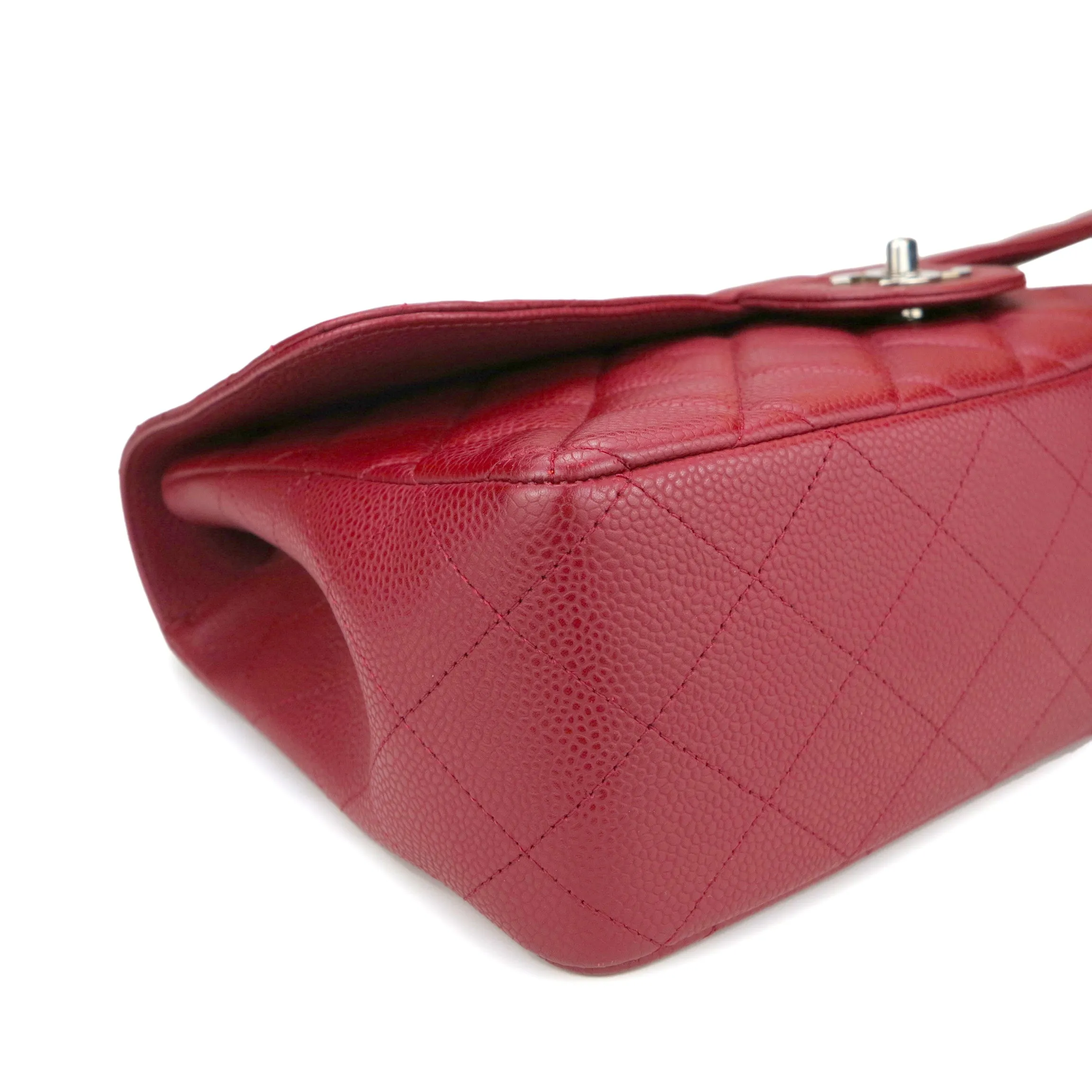 Jumbo Classic Single Flap Bag in Red Caviar
