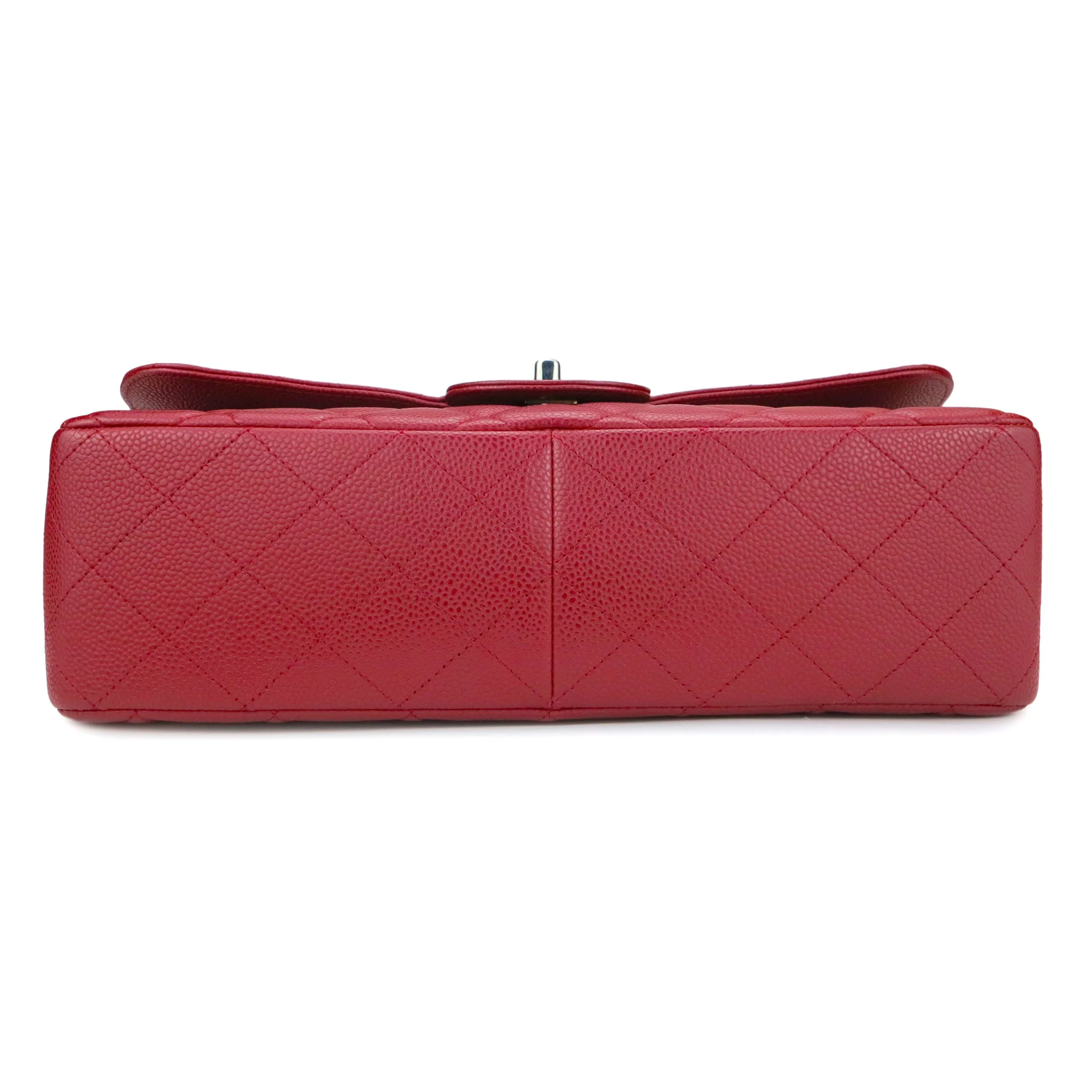 Jumbo Classic Single Flap Bag in Red Caviar
