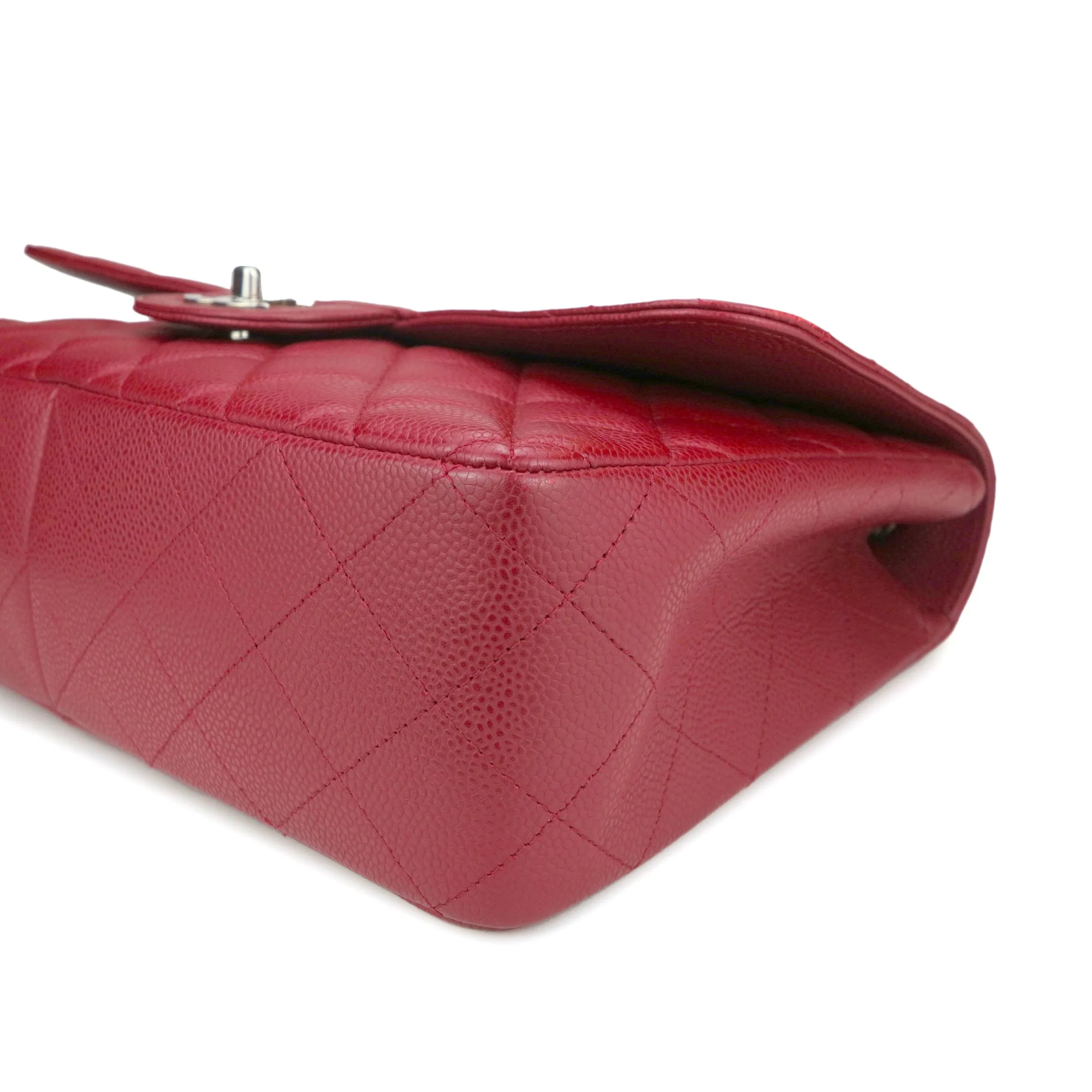 Jumbo Classic Single Flap Bag in Red Caviar