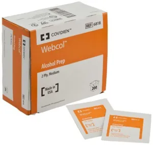 Kendall 6818 Webcol Premium Alcohol Prep, ST, 2 Ply, Medium (20 Boxes of 200)