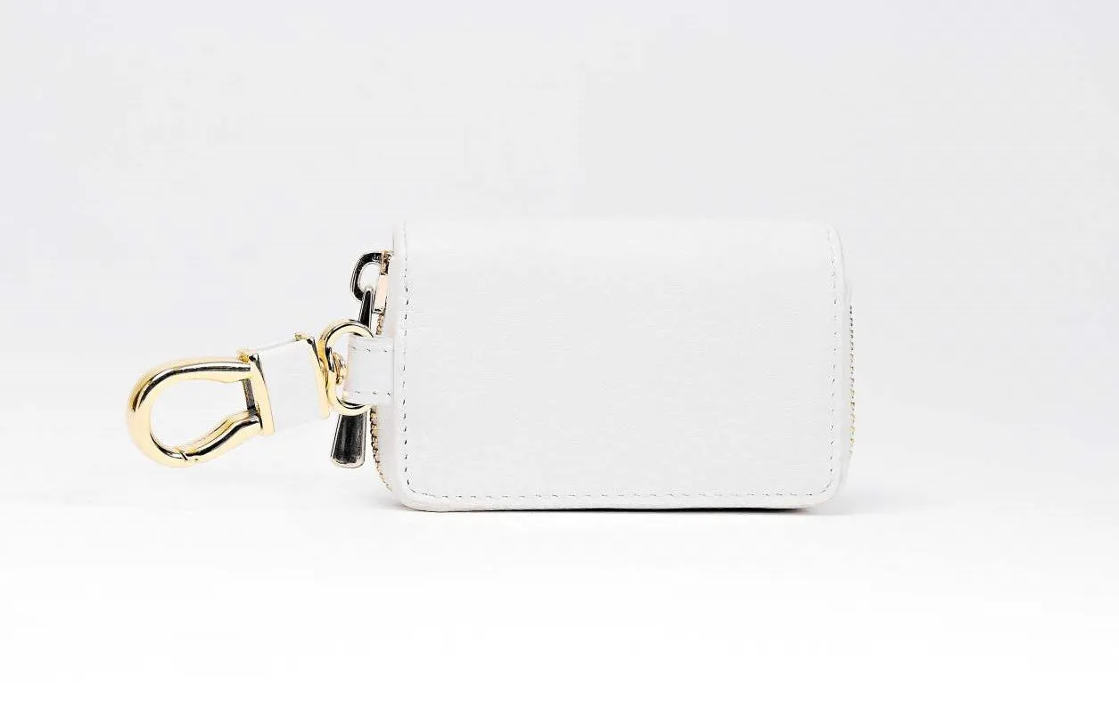 Key Holder in Pebble Leather - White