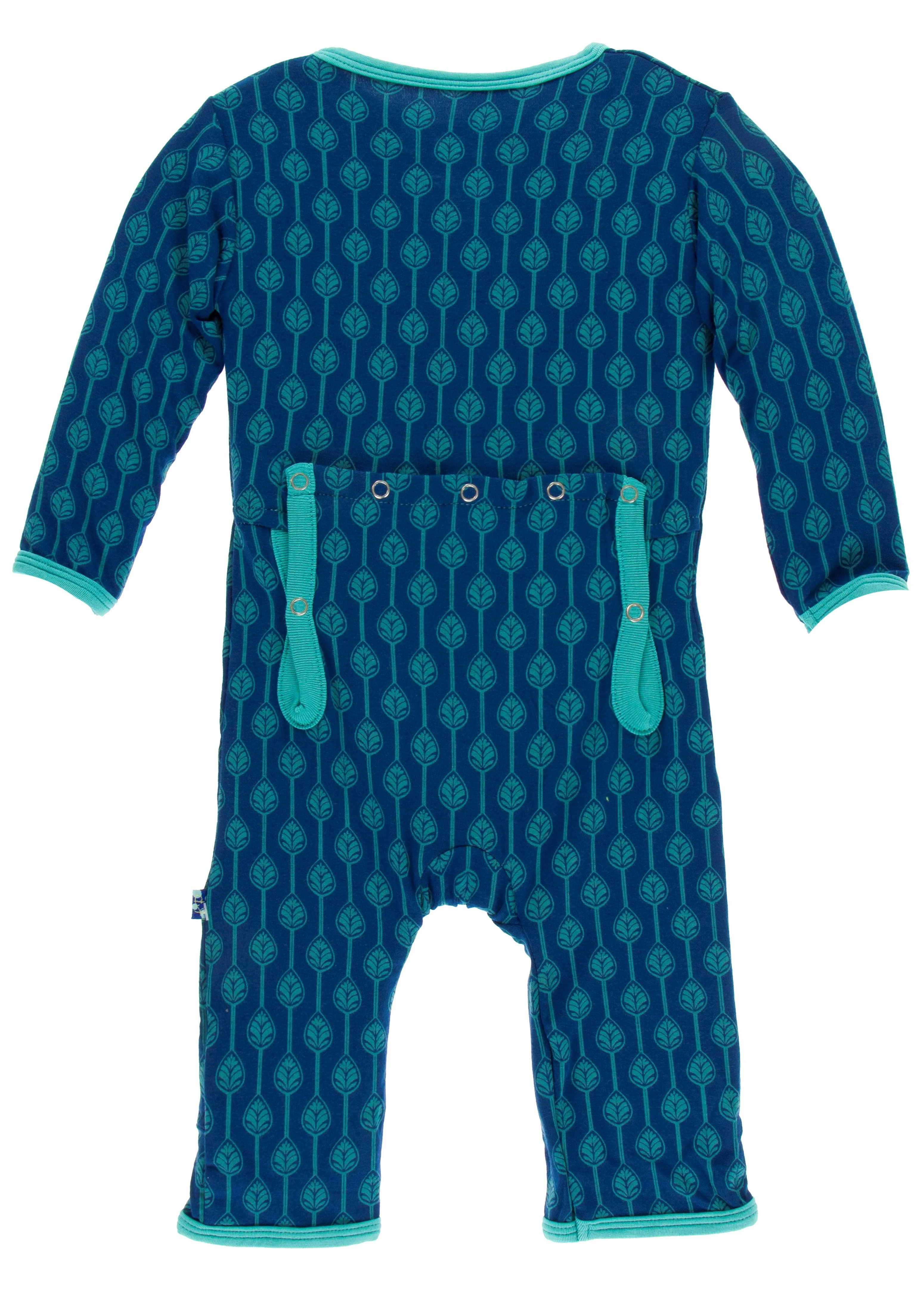KicKee Pants Navy Leaf Lattice Coverall with Zipper