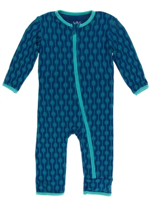 KicKee Pants Navy Leaf Lattice Coverall with Zipper