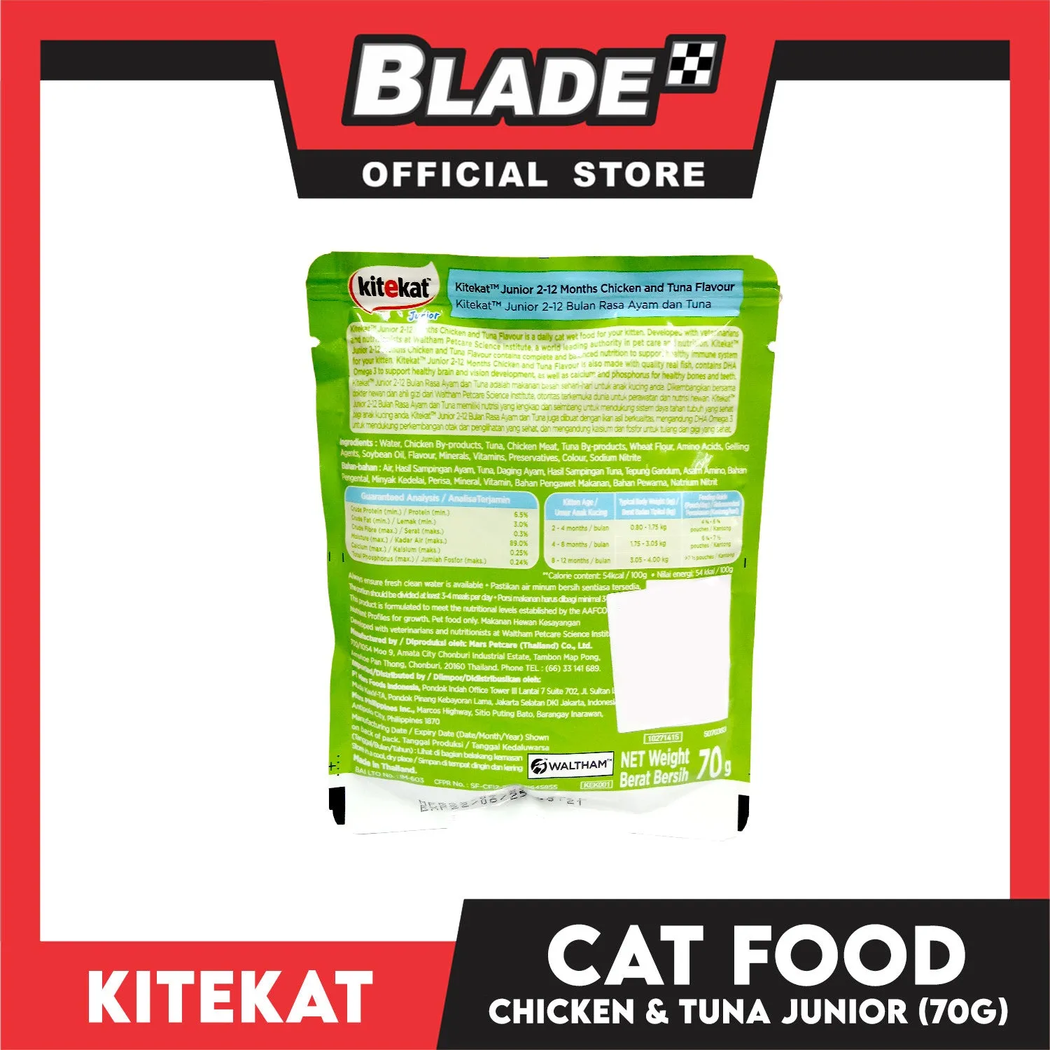 Kitekat Wet Cat Food in Pouch for Junior 70g (Chicken and Tuna)