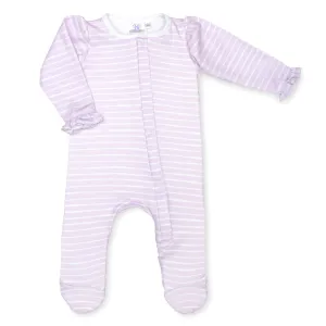 Lavender Bow Lilac Stripe Ruffle Footie