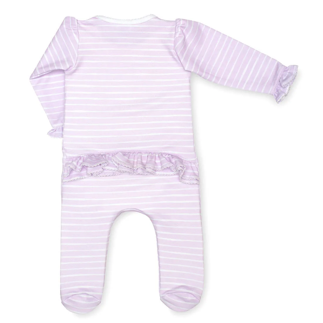 Lavender Bow Lilac Stripe Ruffle Footie