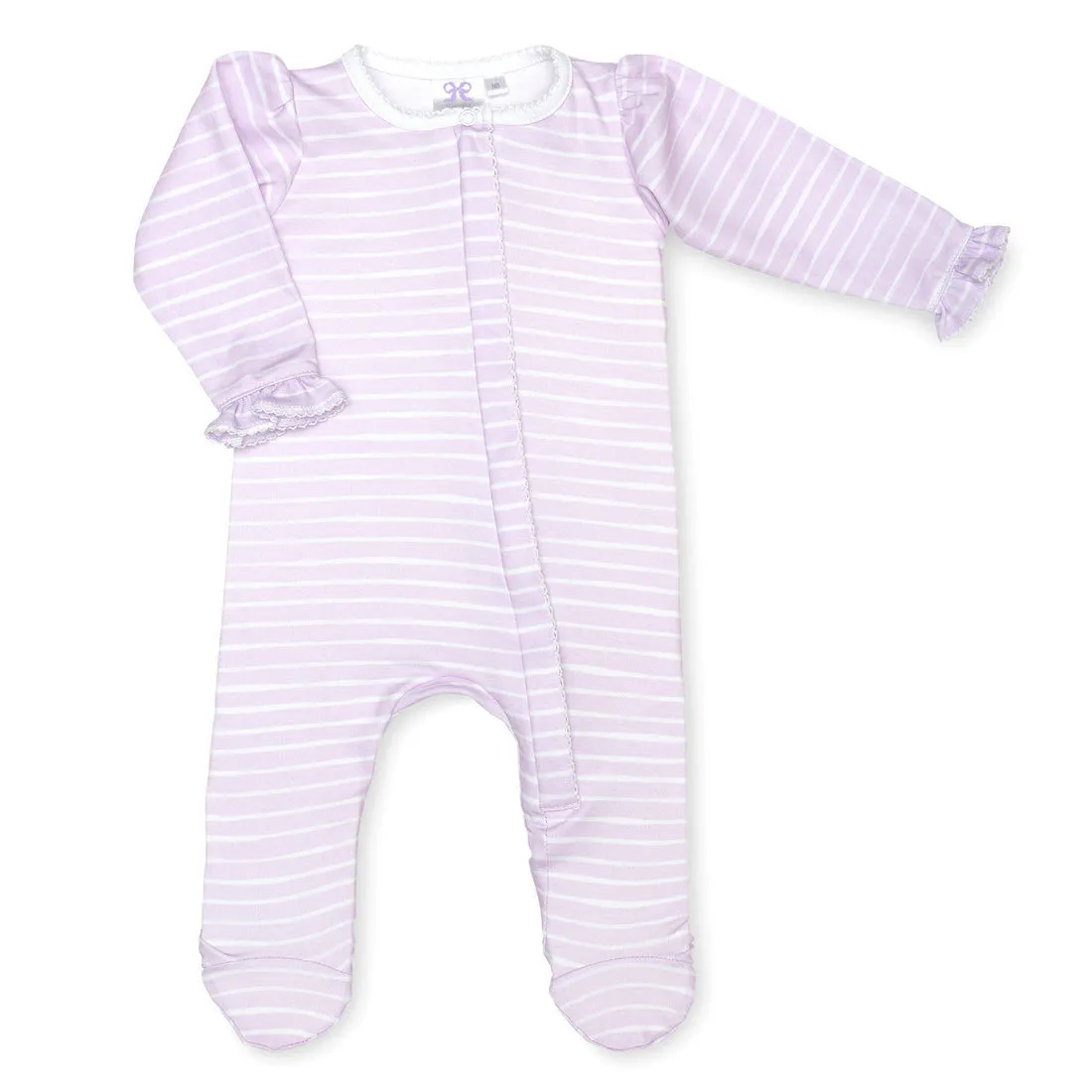 Lavender Bow Lilac Stripe Ruffle Footie