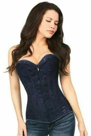 Lavish Navy Blue Lace Overbust Corset w/Zipper