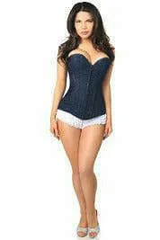 Lavish Navy Blue Lace Overbust Corset w/Zipper