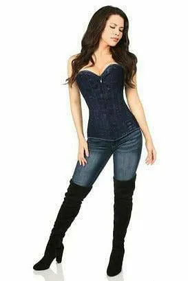 Lavish Navy Blue Lace Overbust Corset w/Zipper