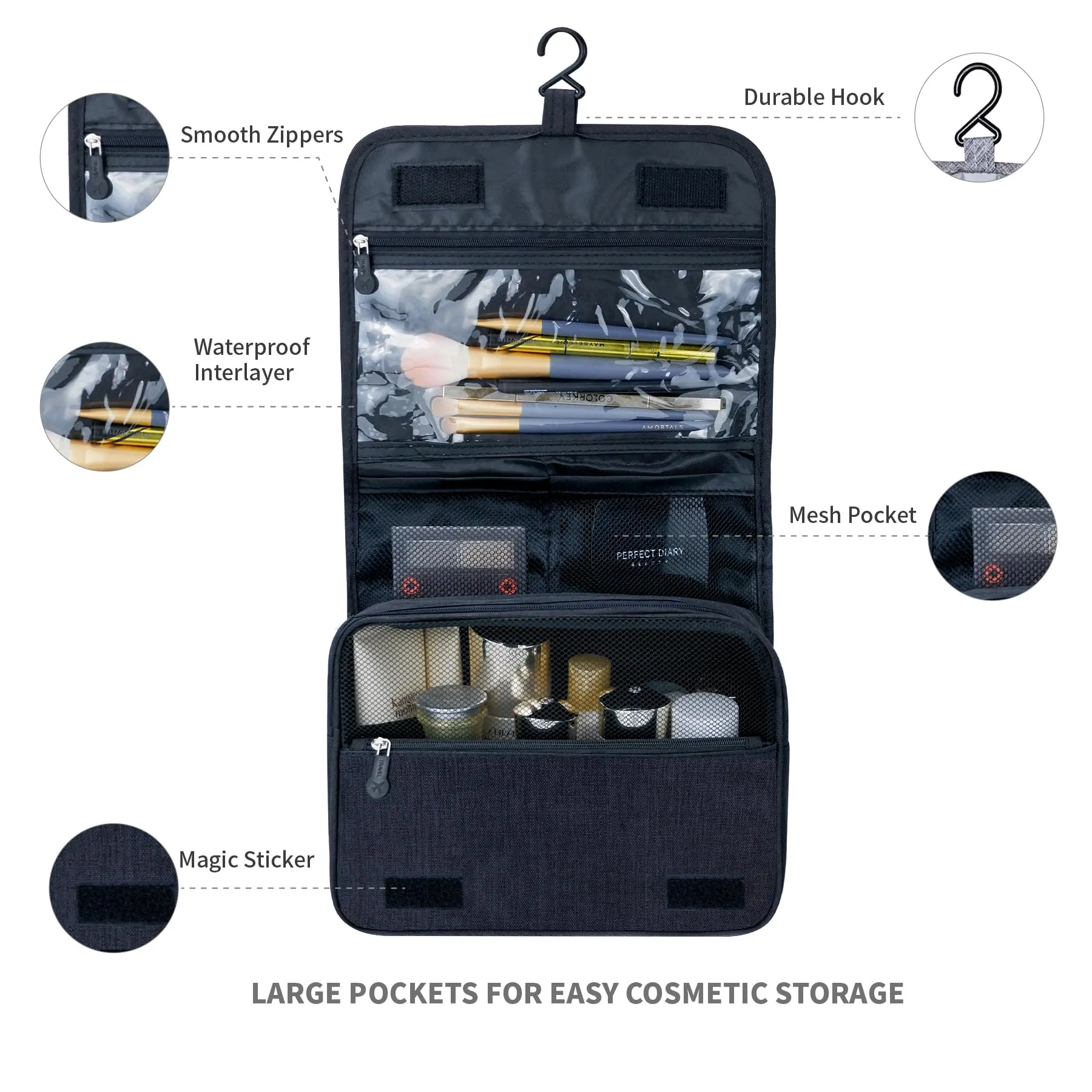 Lcsmaokin Large Capacity Toiletry Bag Travel Bag with Hanging Hook for Men and Women Waterproof Travel Cosmetic Bag Bathroom Bag,with TSA Approved Zippers Clear Travel Makeup Bag Carry-on