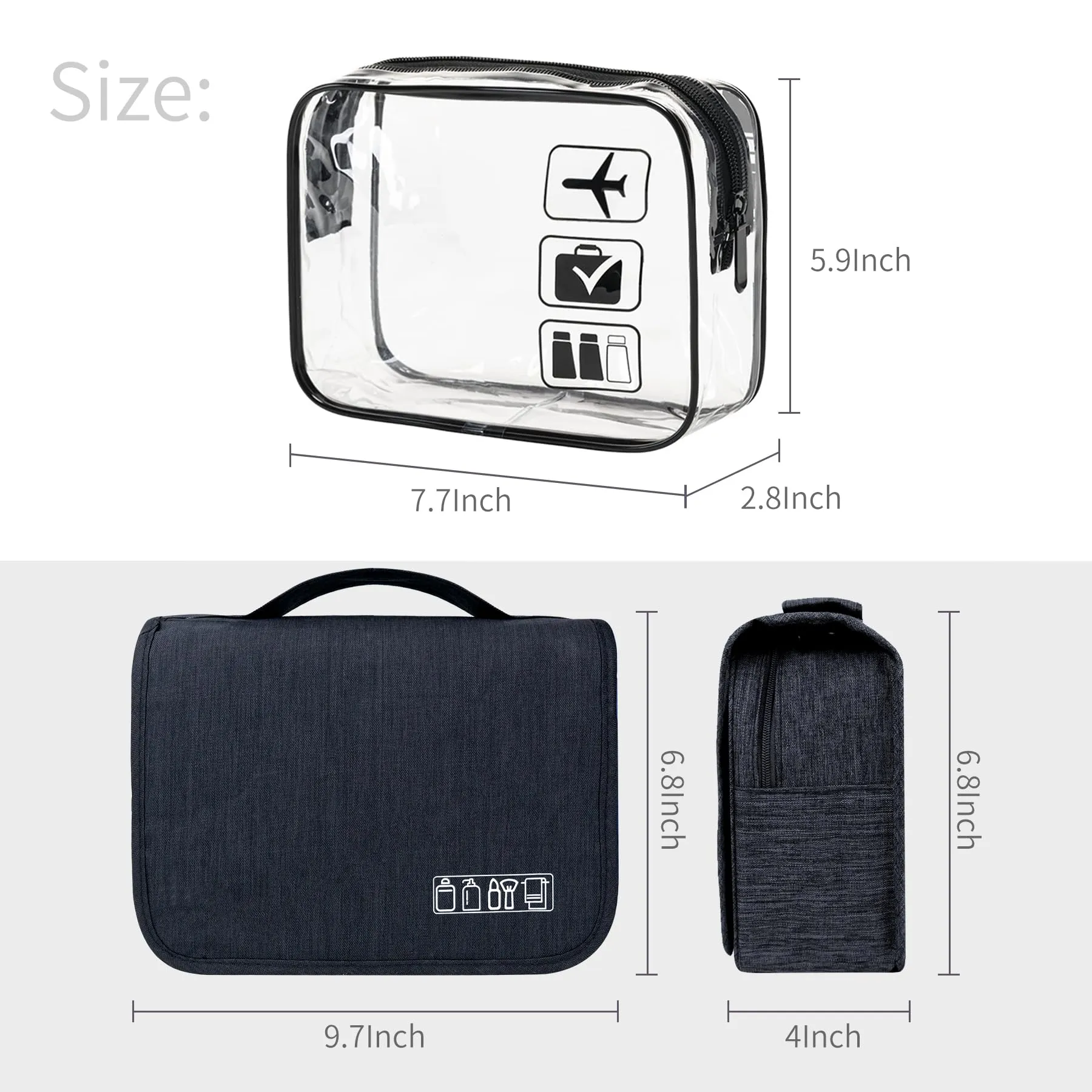 Lcsmaokin Large Capacity Toiletry Bag Travel Bag with Hanging Hook for Men and Women Waterproof Travel Cosmetic Bag Bathroom Bag,with TSA Approved Zippers Clear Travel Makeup Bag Carry-on