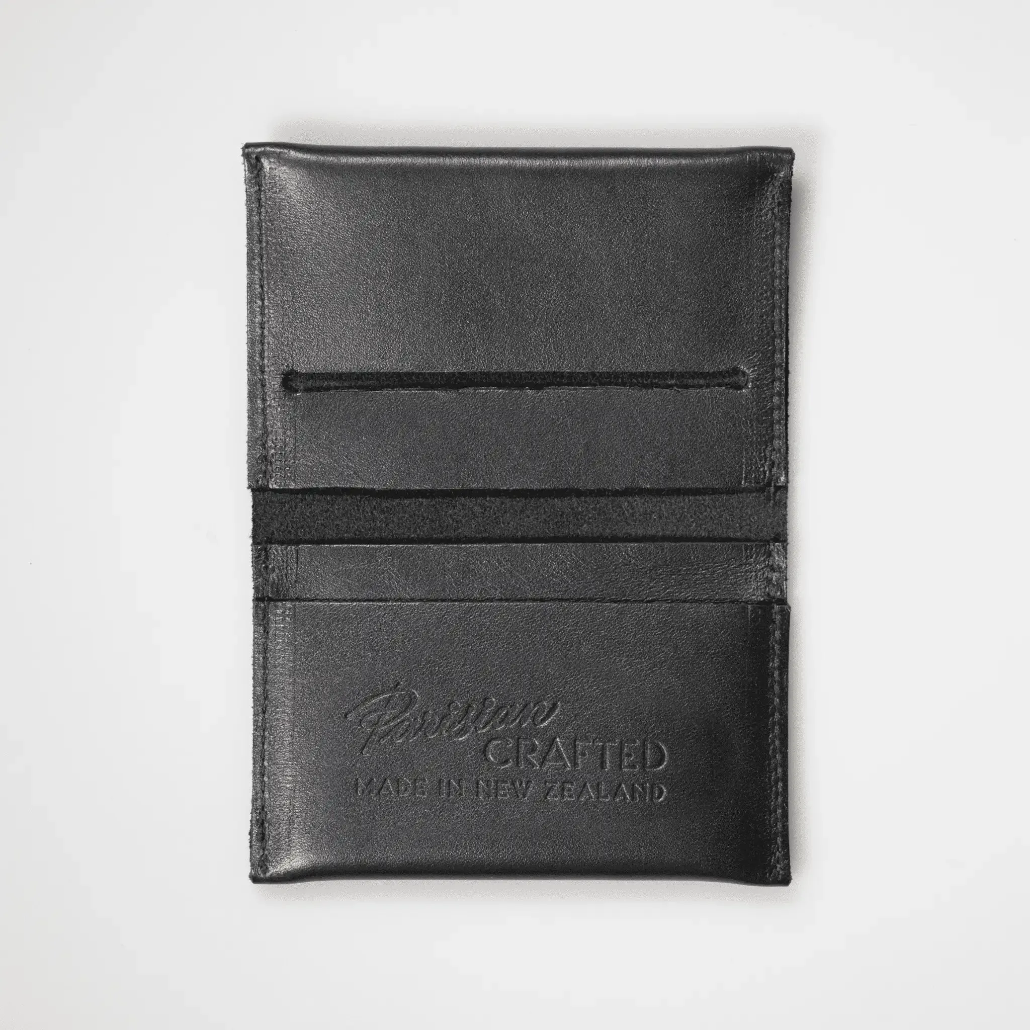 Leather Folded Card Wallet - Black