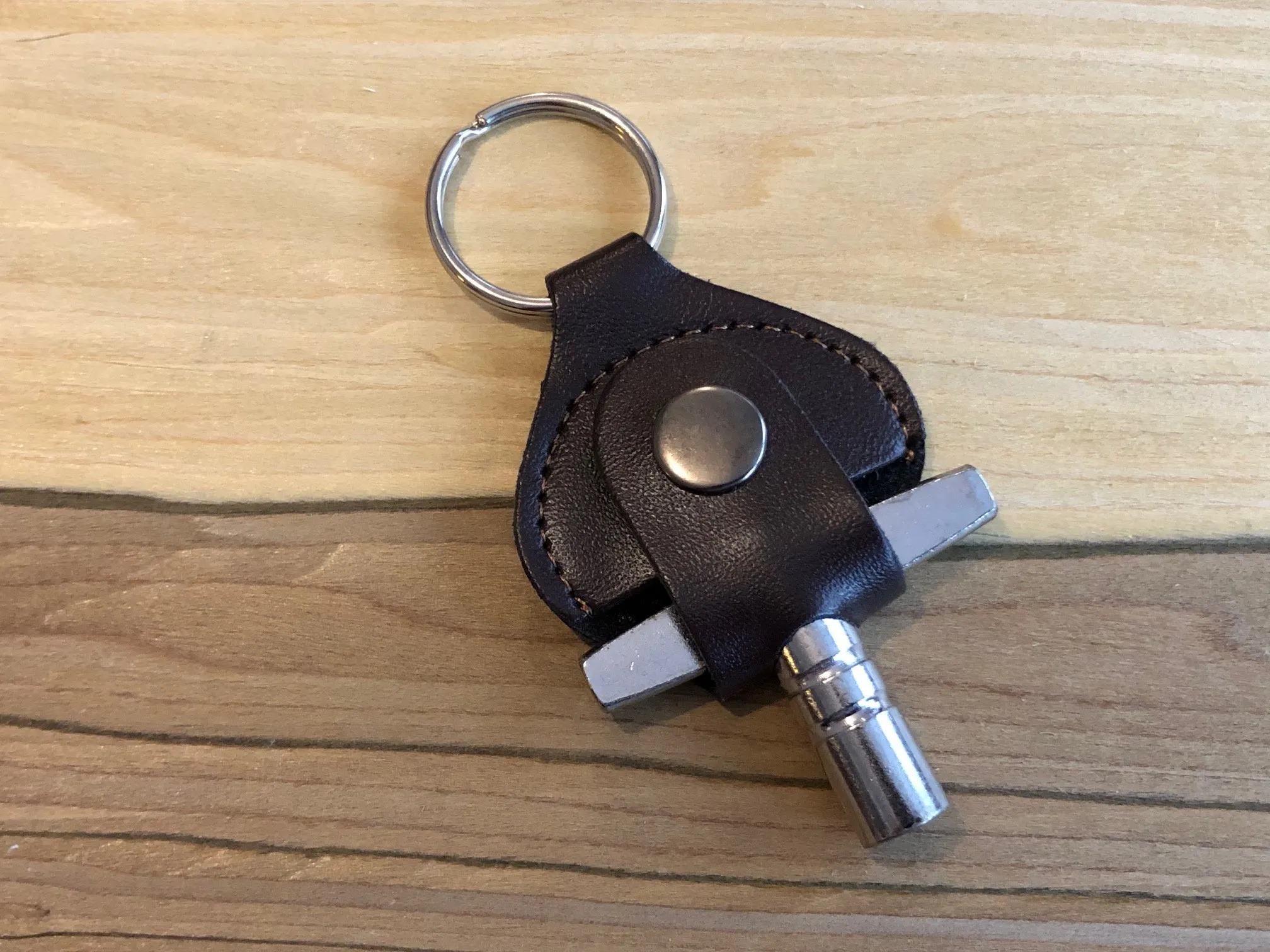 Leather Keyring Drum Key Holder - Dark Brown