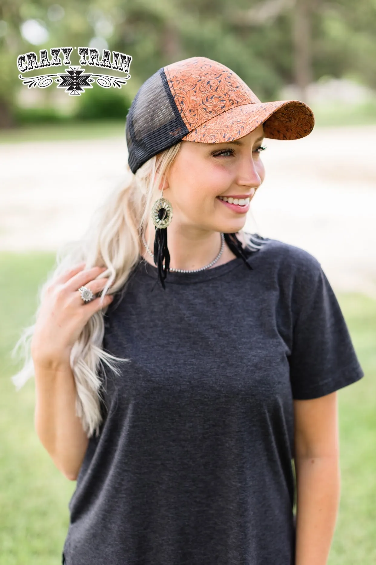 LEATHER LADY CAP {TOOLED LEATHER}