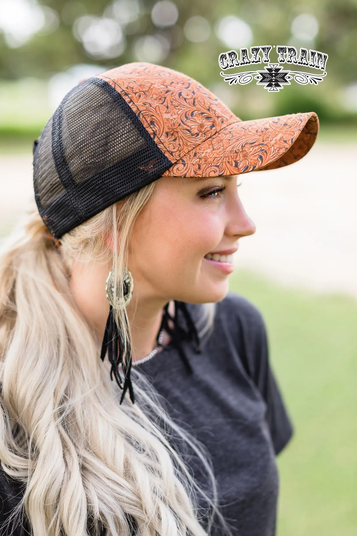 LEATHER LADY CAP {TOOLED LEATHER}
