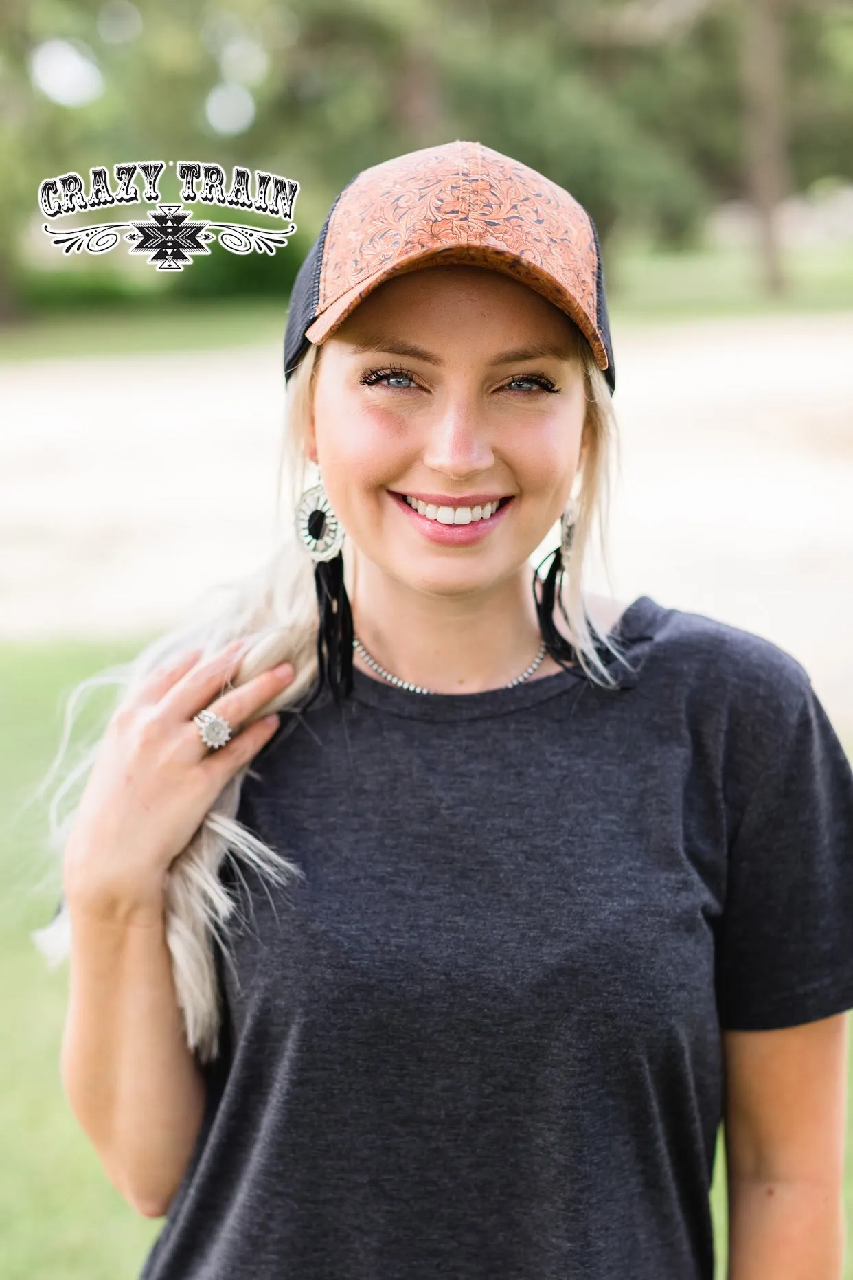 LEATHER LADY CAP {TOOLED LEATHER}