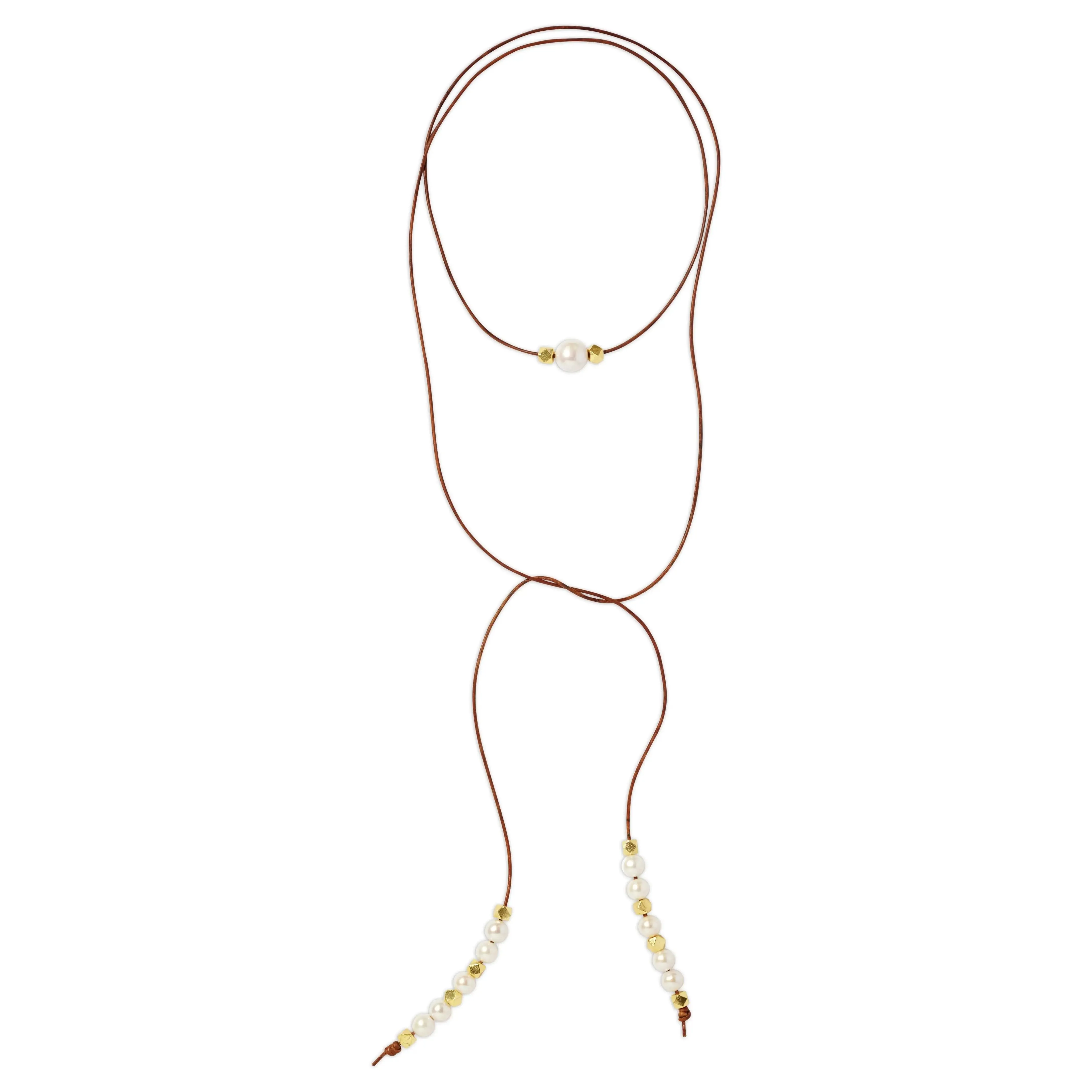 Leather, Pearl, and Nugget Lariat (Multiple Colors)