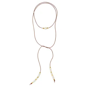 Leather, Pearl, and Nugget Lariat (Multiple Colors)