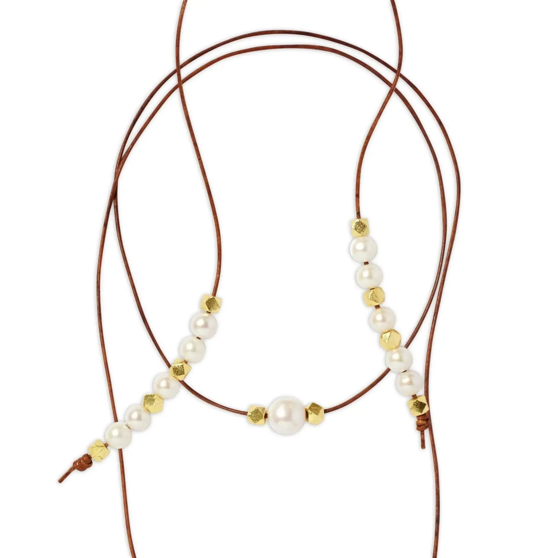 Leather, Pearl, and Nugget Lariat (Multiple Colors)