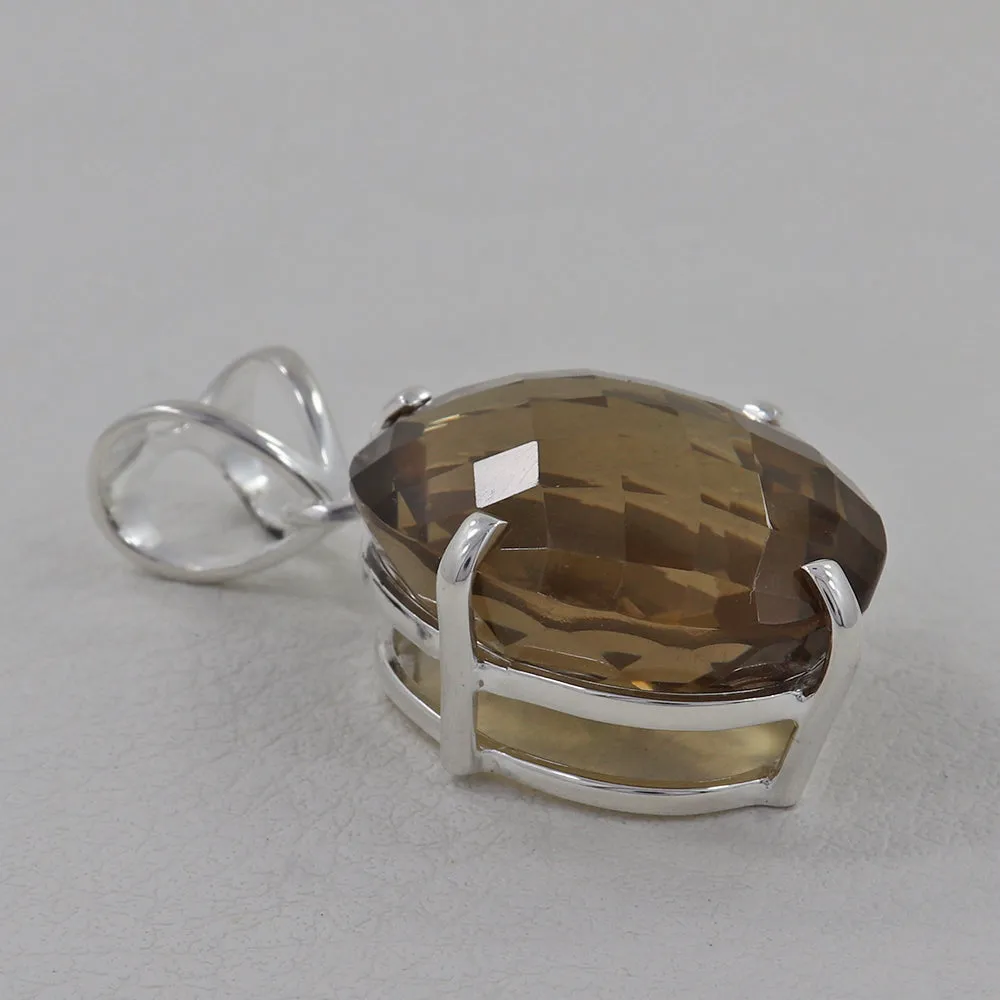 Lemon Quartz Gemstone Silver Pendant