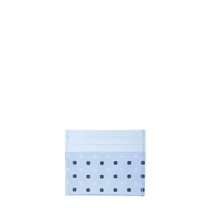 LIGHT BLUE LEATHER AND SILK CREDIT CARD HOLDER