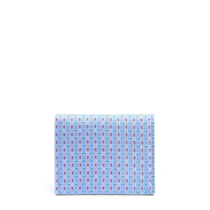 LIGHT BLUE SILK AND LEATHER FOLDING CARD HOLDER