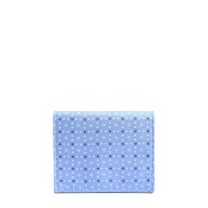 LIGHT BLUE SILK AND LEATHER FOLDING CARD HOLDER